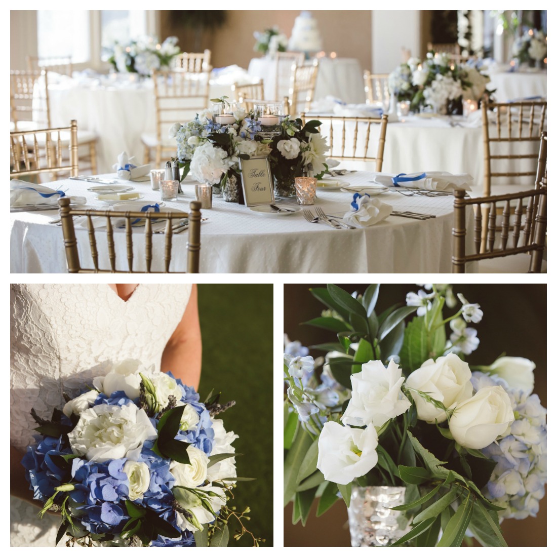 Blue and white wedding centerpieces